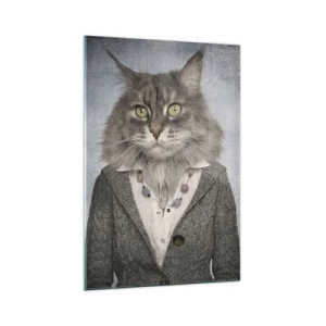 Impression sur verre - Image sur verre - Un triptyque avec des figures animales en vêtements élégants sur un fond stylisé - 70x100cm - La fourrure revient à la mode - Décoration murale moderne pour le salon et la chambre ARTTOR