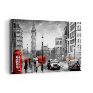 Impression sur toile - Image sur toile - Une scène londonienne en noir et blanc avec des accents rouges - 120x80cm - Pas du tout une ville grise - Décoration murale moderne pour le salon et la chambre ARTTOR