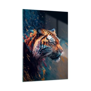 Impression sur verre - Image sur verre - Portrait d'un tigre dans une explosion artistique de couleurs - 50x70cm - Beauté sauvage - Décoration murale moderne pour le salon et la chambre ARTTOR