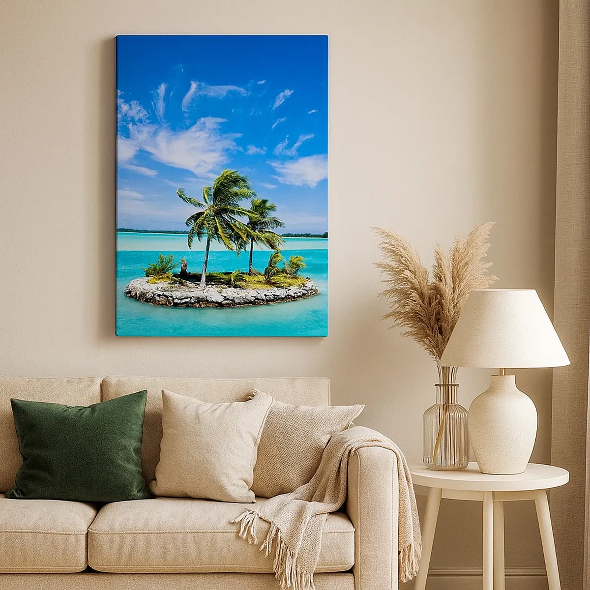 Impression sur toile - Image sur toile - Une île exotique avec des palmiers sur des eaux turquoises - 50x70cm - Paradis sur Terre - Décoration murale moderne pour le salon et la chambre ARTTOR