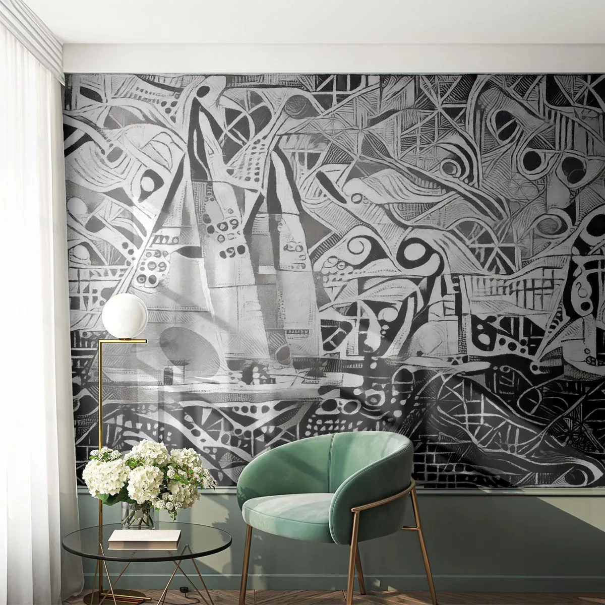 Papier Peint Photo Premium Canvas - Voiliers abstraits dans une composition monochrome - 100x70cm - Entre les vagues - Décoration murale moderne pour le salon et la chambre ARTTOR