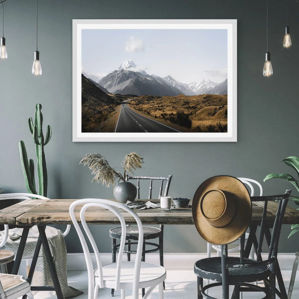 Affiche dans un cadre blanc - Poster - Chemin vers le coeur de la montagne - 100x70 cm