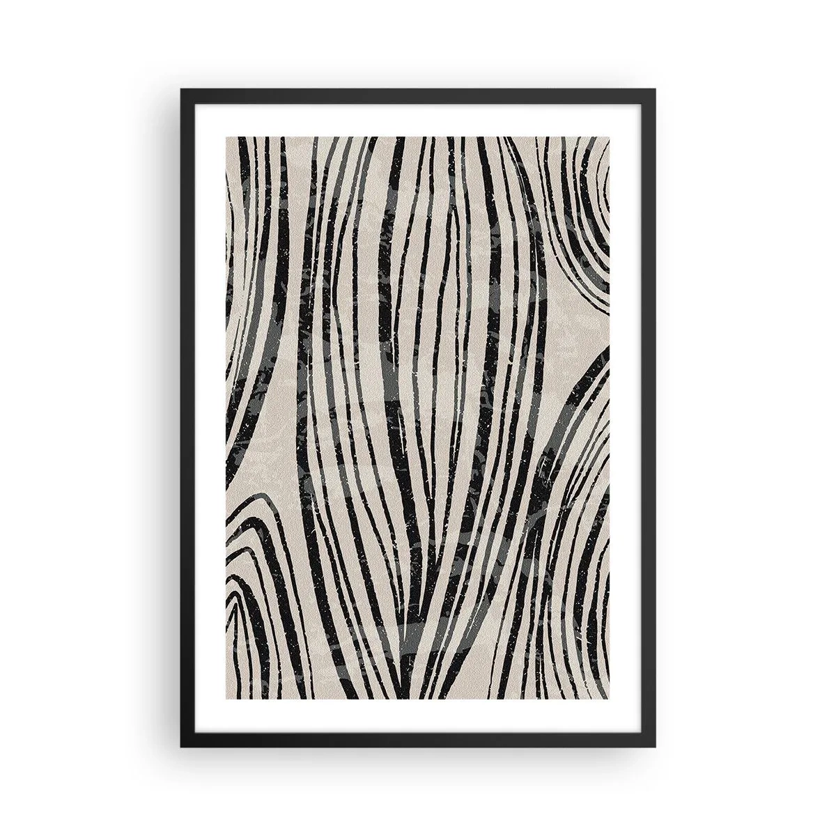 Affiche dans un cadre noir - Poster - Lignes noires abstraites sur fond beige - 50x70cm - Ligne de marécage - Décoration murale moderne pour le salon et la chambre ARTTOR