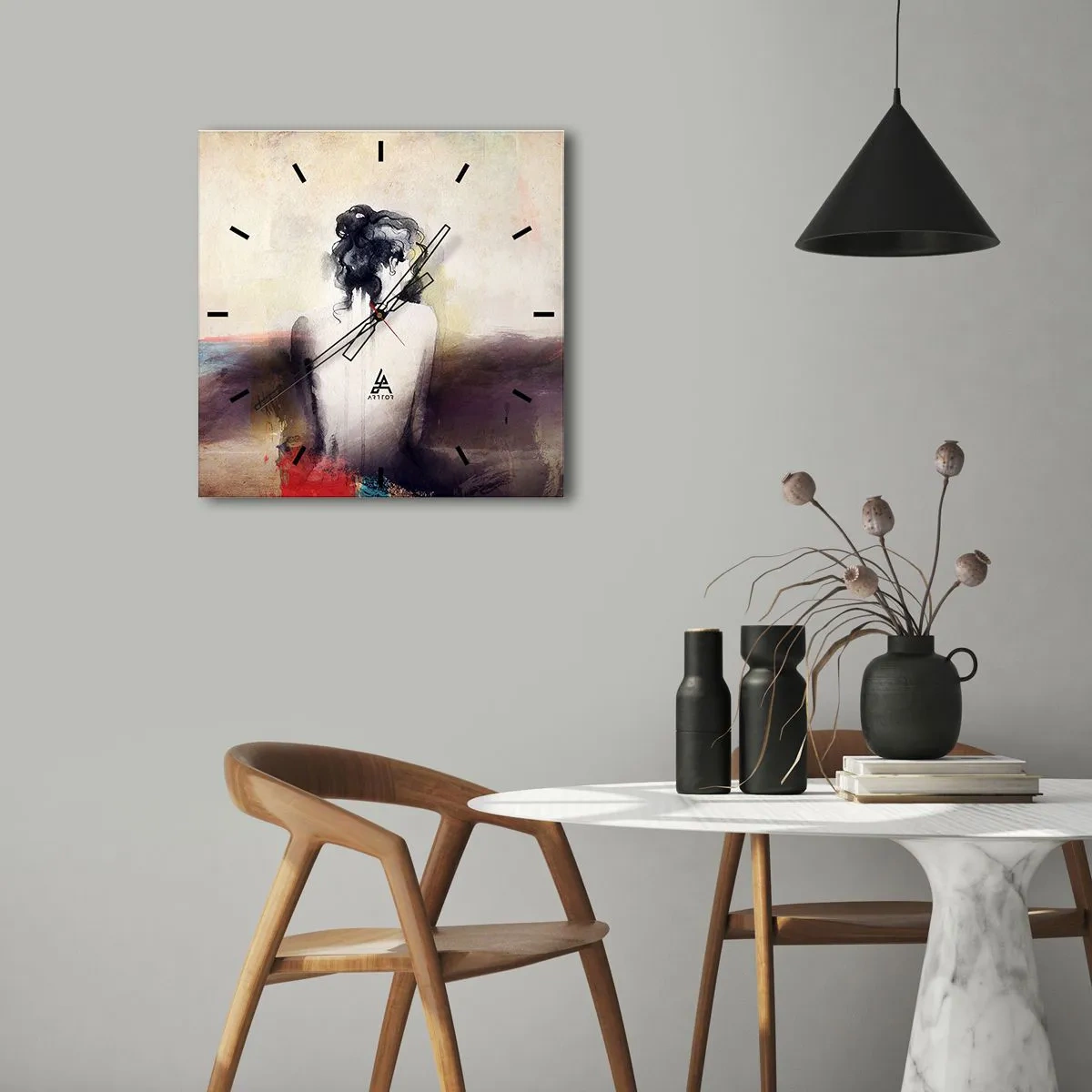 Horloge murale - Pendule murale - Lignes lisses, formes ovales - 30x30 cm