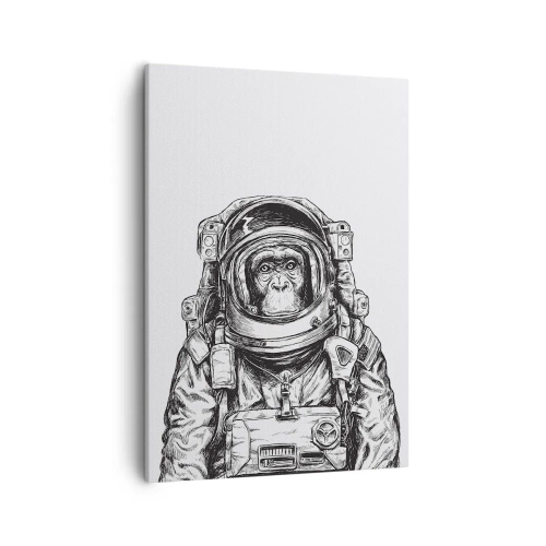 Impression sur toile - Image sur toile - Graphique d'un astronaute en combinaison spatiale avec une tête de singe - 50x70cm - Évolution alternative - Décoration murale moderne pour le salon et la chambre ARTTOR