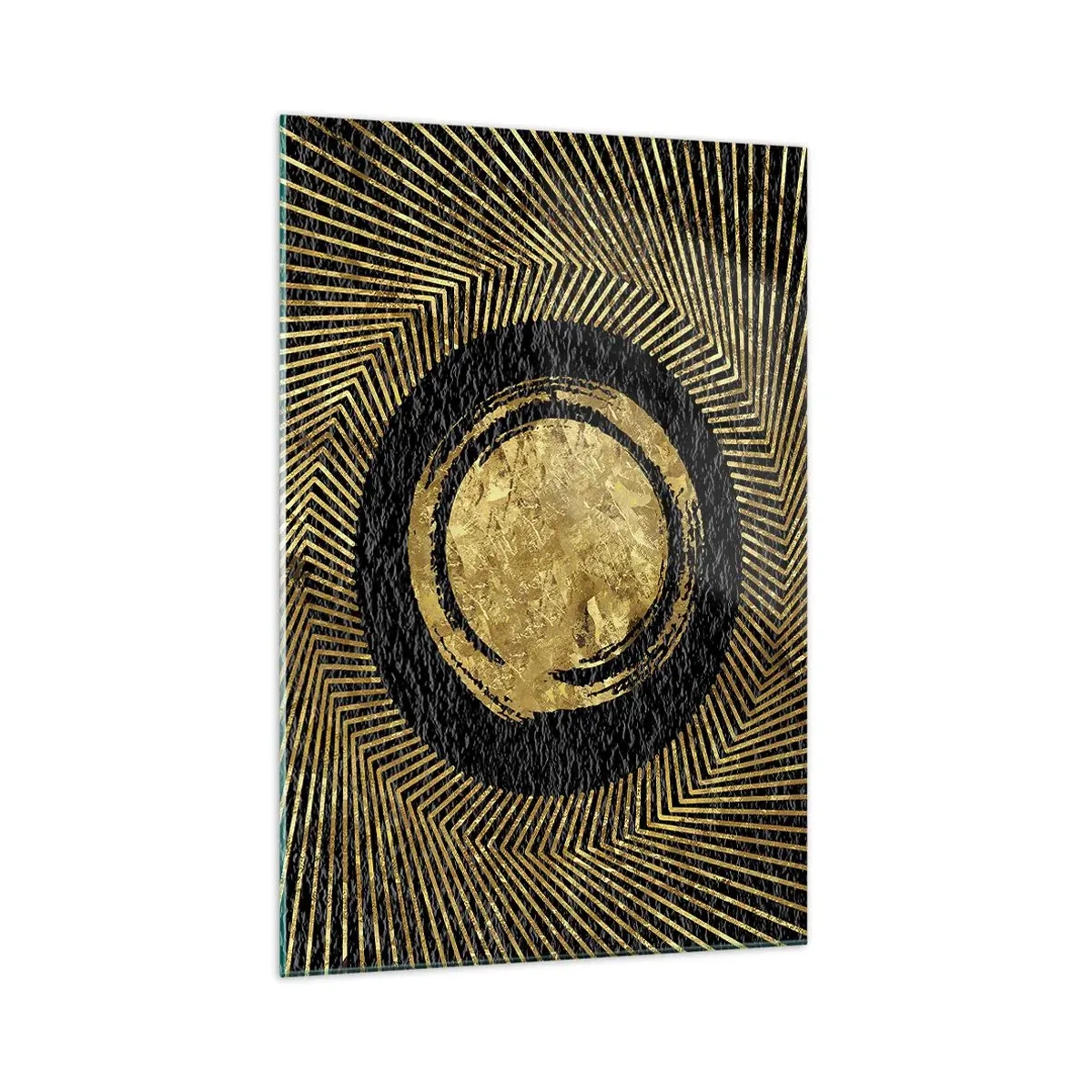 Impression sur verre - Image sur verre - Composition géométrique en noir et or avec des rayons - 70x100cm - Composition glamour - Décoration murale moderne pour le salon et la chambre ARTTOR
