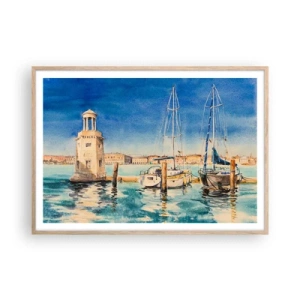 Affiche dans un chêne clair - Poster - Lagune ensoleillée - 100x70 cm