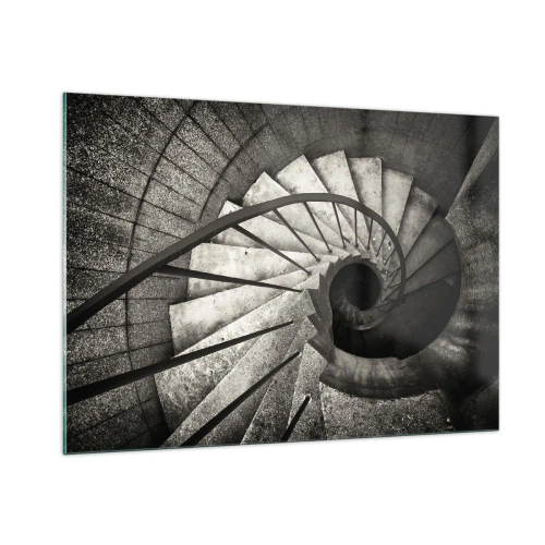 Impression sur verre - Image sur verre - Un escalier en colimaçon noir et blanc vu à vol d'oiseau - 100x70cm - En haut des escaliers, en bas des escaliers - Décoration murale moderne pour le salon et la chambre ARTTOR