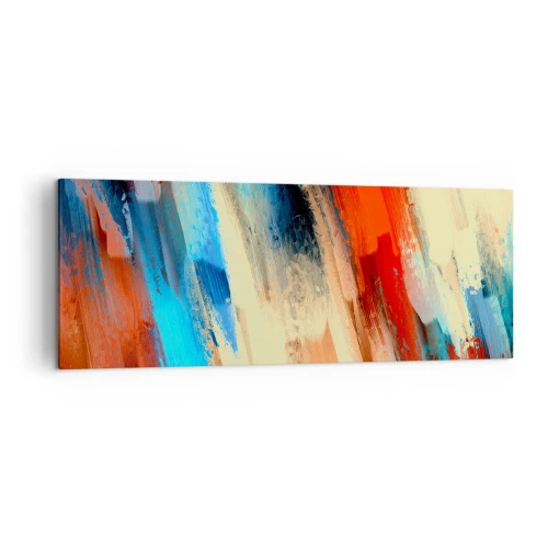 Impression sur toile - Image sur toile - Coup de pinceau abstrait dans les tons bleu et orange - 140x50cm - Une cascade de couleurs - Décoration murale moderne pour le salon et la chambre ARTTOR