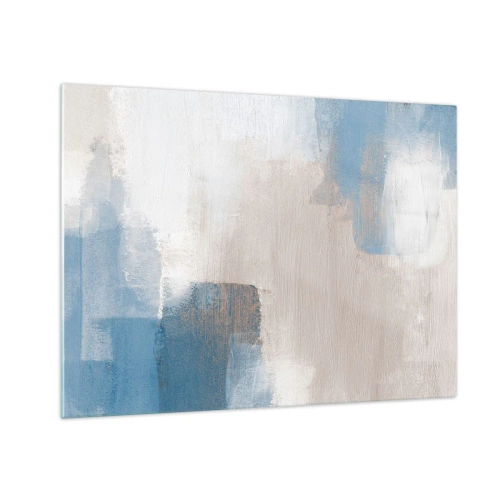 Impression sur verre - Image sur verre - Abstraction beige et bleue aux couleurs pastel - 70x50cm - Abstraction rose derrière un rideau de bleu - Décoration murale moderne pour le salon et la chambre ARTTOR