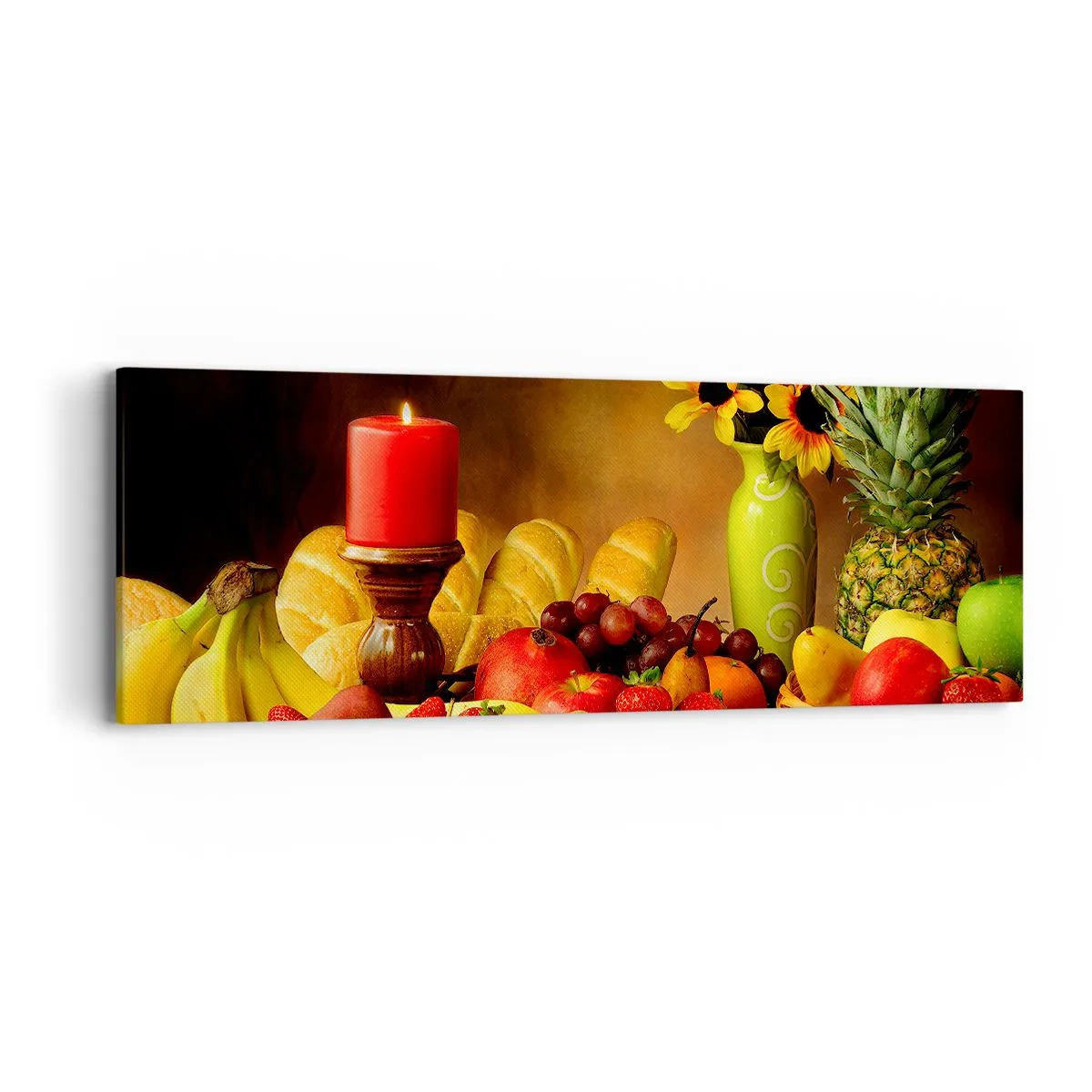 Impression sur toile - Image sur toile - Nature morte de pain et de fruits - 90x30 cm