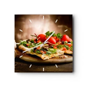 Horloge murale - Pendule murale - Pizza aux légumes sur une planche en bois dans un style rustique - 30x30cm - Directement du four et du jardin - Décoration murale moderne pour le salon et la chambre ARTTOR