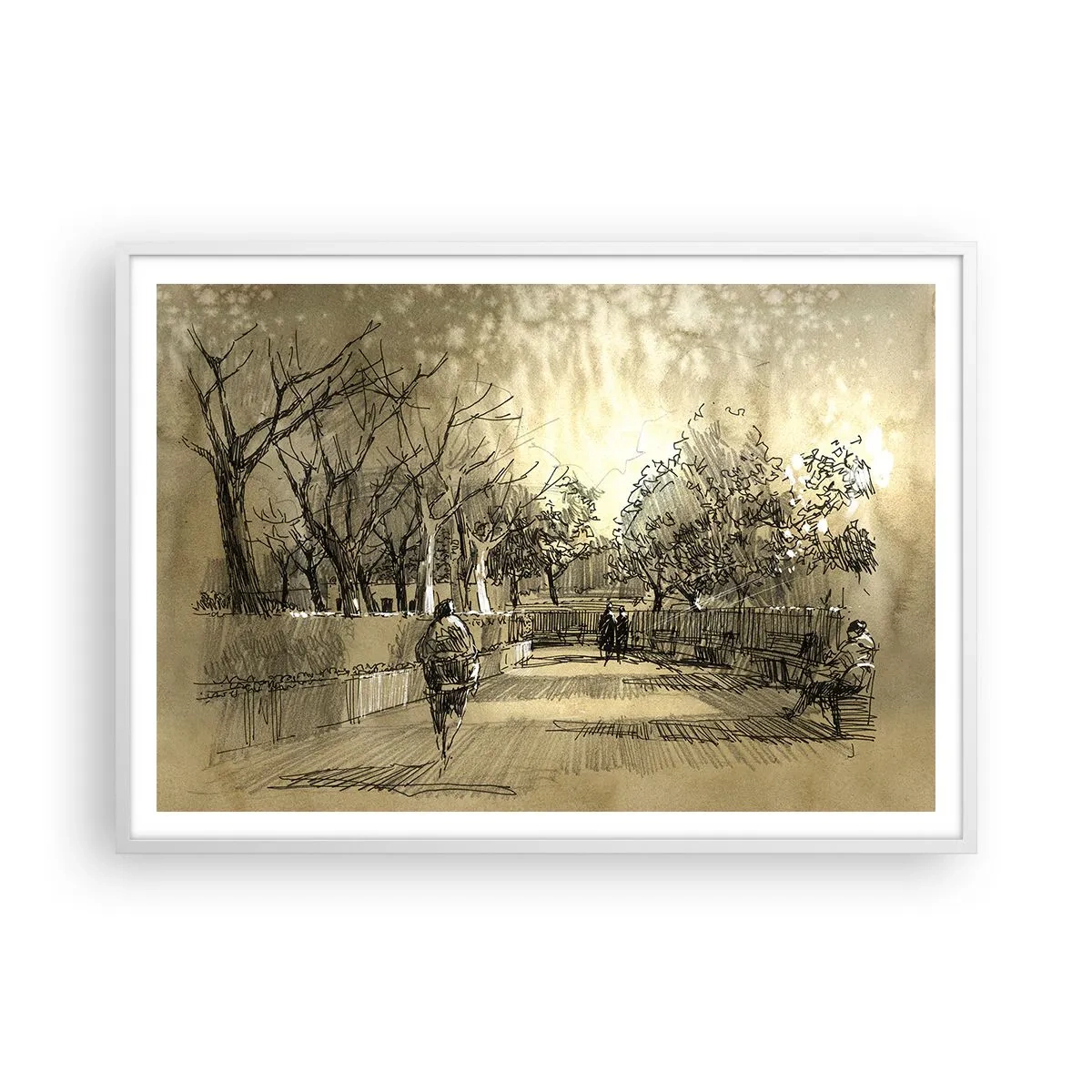 Affiche dans un cadre blanc - Poster - Un moment arrêté avec une plume - 100x70 cm