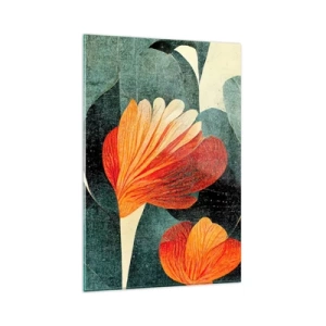 Impression sur verre - Image sur verre - Fleurs aux tons intenses d'orange et de vert - 80x120cm - La chaleur des tropiques et la fraîcheur de la verdure - Décoration murale moderne pour le salon et la chambre ARTTOR