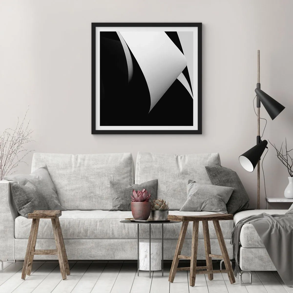 Affiche dans un cadre noir - Poster - Plans de lumière venus des profondeurs de l'ombre - 30x30 cm