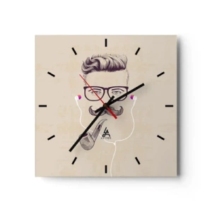 Horloge murale - Pendule murale - Portrait rétro d'un homme avec une pipe, des écouteurs et des lunettes - 30x30cm - Un vrai homme? - Décoration murale moderne pour le salon et la chambre ARTTOR