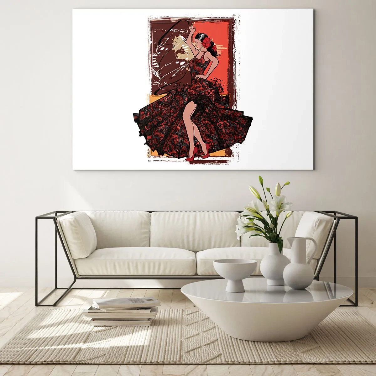 Impression sur verre - Image sur verre - Danseuse de flamenco dans une élégante robe rouge et noire - 100x70cm - Au rythme du cœur - Décoration murale moderne pour le salon et la chambre ARTTOR