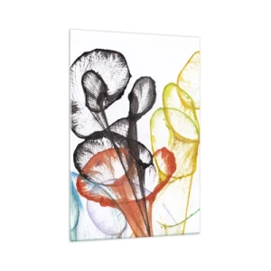 Impression sur verre - Image sur verre - Fleurs transparentes colorées sur fond blanc - 70x100cm - Fleurs avec une âme - Décoration murale moderne pour le salon et la chambre ARTTOR