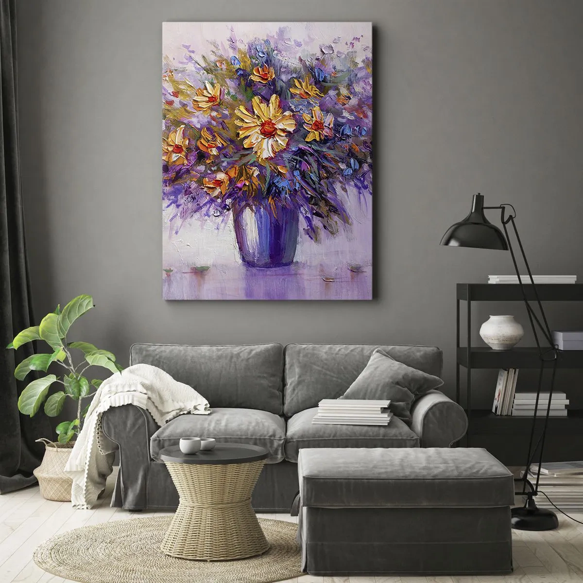 Impression sur toile - Image sur toile - Un bouquet de fleurs dans un vase sur fond pastel - 70x100cm - Ça sent bon, ça a l'air doux - Décoration murale moderne pour le salon et la chambre ARTTOR