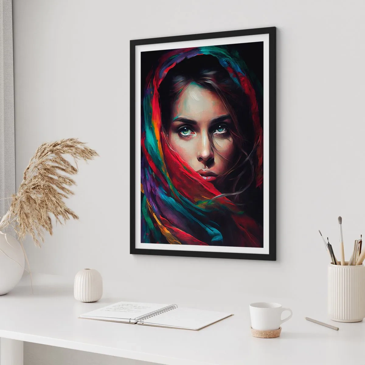 Affiche dans un cadre noir - Poster - Mystère aux yeux verts - 30x40 cm