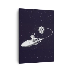 Impression sur toile - Image sur toile - Astronaute sur une fusée dans l'espace - 50x70cm - Surfeur de l'espace - Décoration murale moderne pour le salon et la chambre ARTTOR