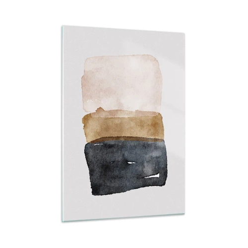 Impression sur verre - Image sur verre - Taches abstraites dans les tons de noir, marron et beige - 50x70cm - Composition de couleurs de la terre - Décoration murale moderne pour le salon et la chambre ARTTOR