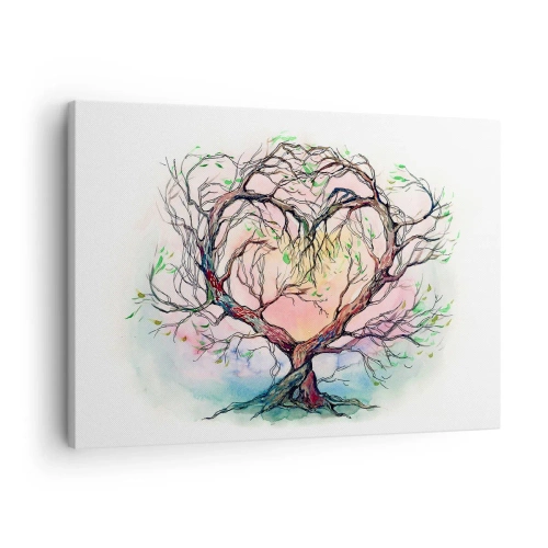 Impression sur toile - Image sur toile - Un arbre en forme de cœur sur un fond de couleurs pastel délicates - 70x50cm - Ensemble contre les tempêtes - Décoration murale moderne pour le salon et la chambre ARTTOR