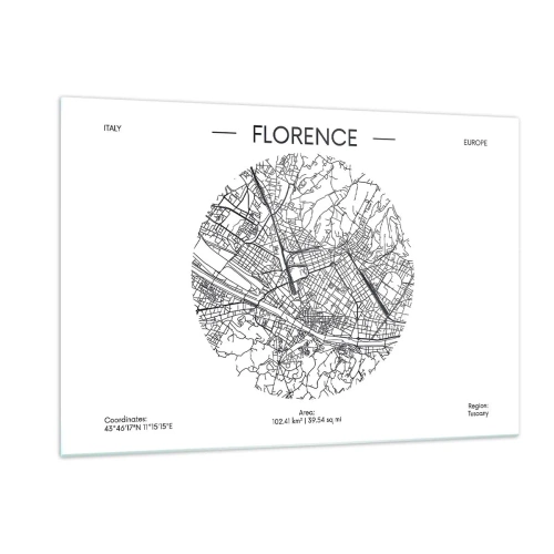 Impression sur verre - Image sur verre - Florence sous la forme d'une carte stylisée avec un réseau de rues - 120x80cm - Anatomie de Florence - Décoration murale moderne pour le salon et la chambre ARTTOR