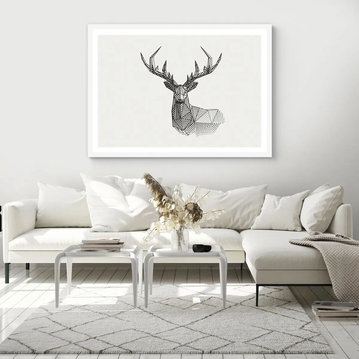 Affiche dans un cadre blanc - Poster - Cerf dans un style cubique - 100x70 cm