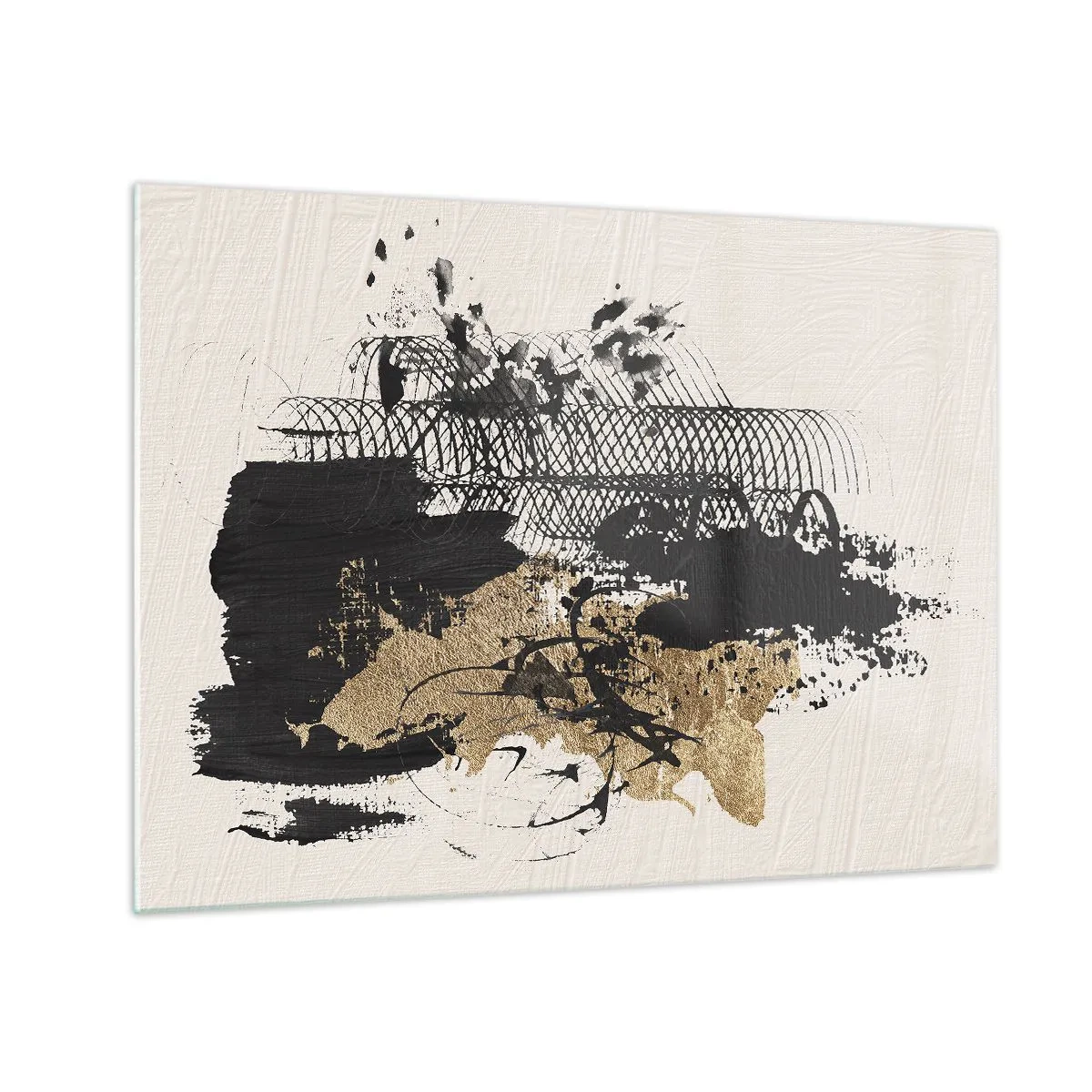 Impression sur verre - Image sur verre - Composition abstraite en noir et or sur fond clair - 70x50cm - Composer avec passion - Décoration murale moderne pour le salon et la chambre ARTTOR