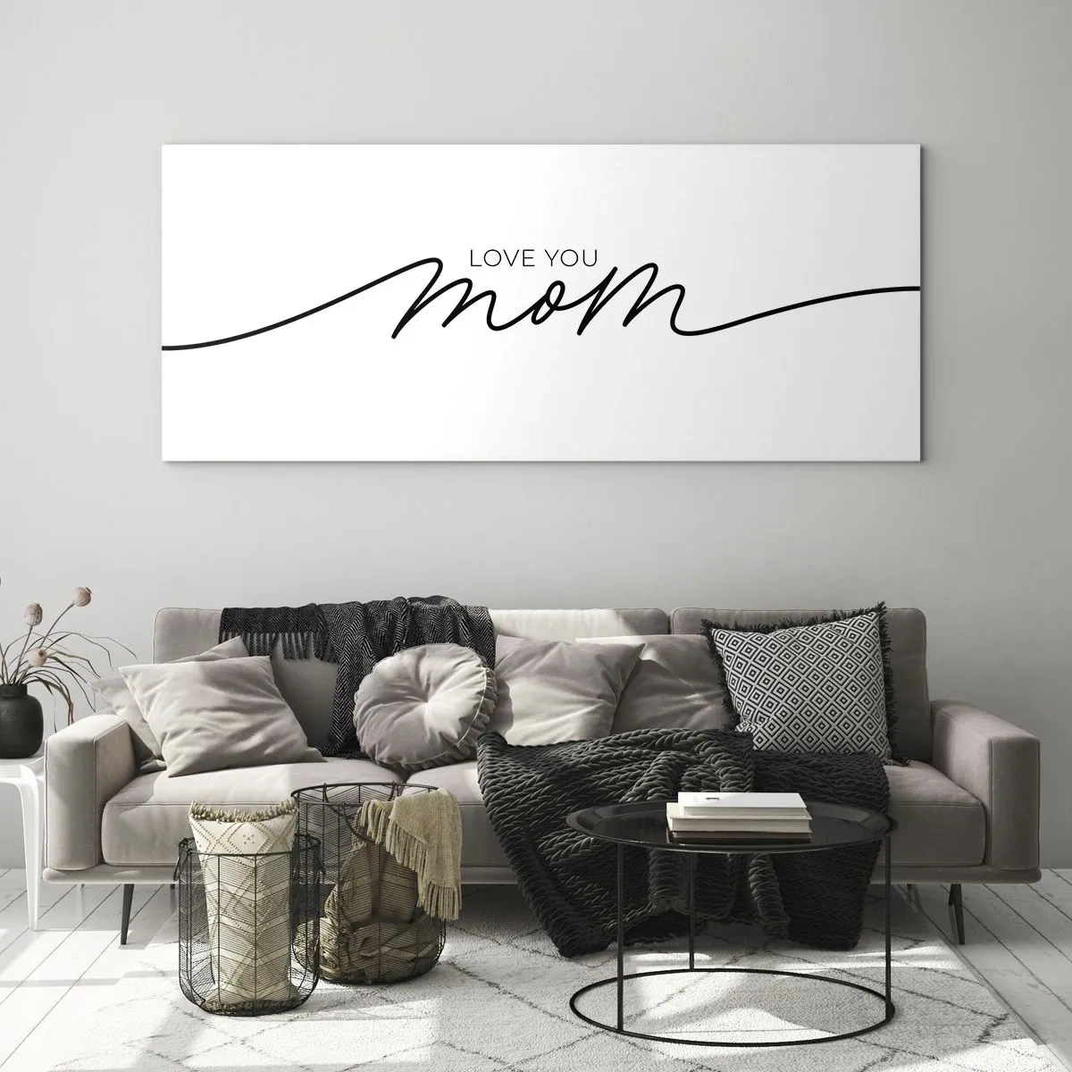 Impression sur verre - Image sur verre - Inscription minimaliste « Love You Mom » sur fond blanc - 120x50cm - Grand chamboulement - Décoration murale moderne pour le salon et la chambre ARTTOR