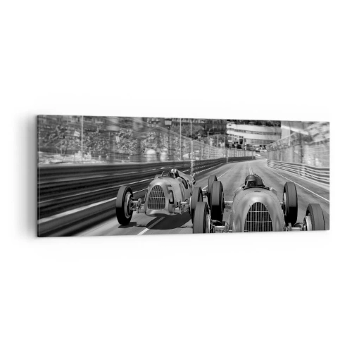 Impression sur toile - Image sur toile - Scène de course automobile rétro monochrome - 140x50cm - Il y a longtemps à Monté Carlo - Décoration murale moderne pour le salon et la chambre ARTTOR