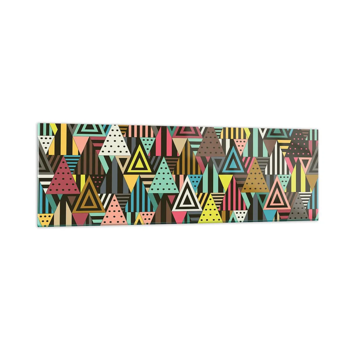 Impression sur verre - Image sur verre - Motif géométrique coloré avec des triangles et des lignes - 160x50cm - En rythme de trois - Décoration murale moderne pour le salon et la chambre ARTTOR