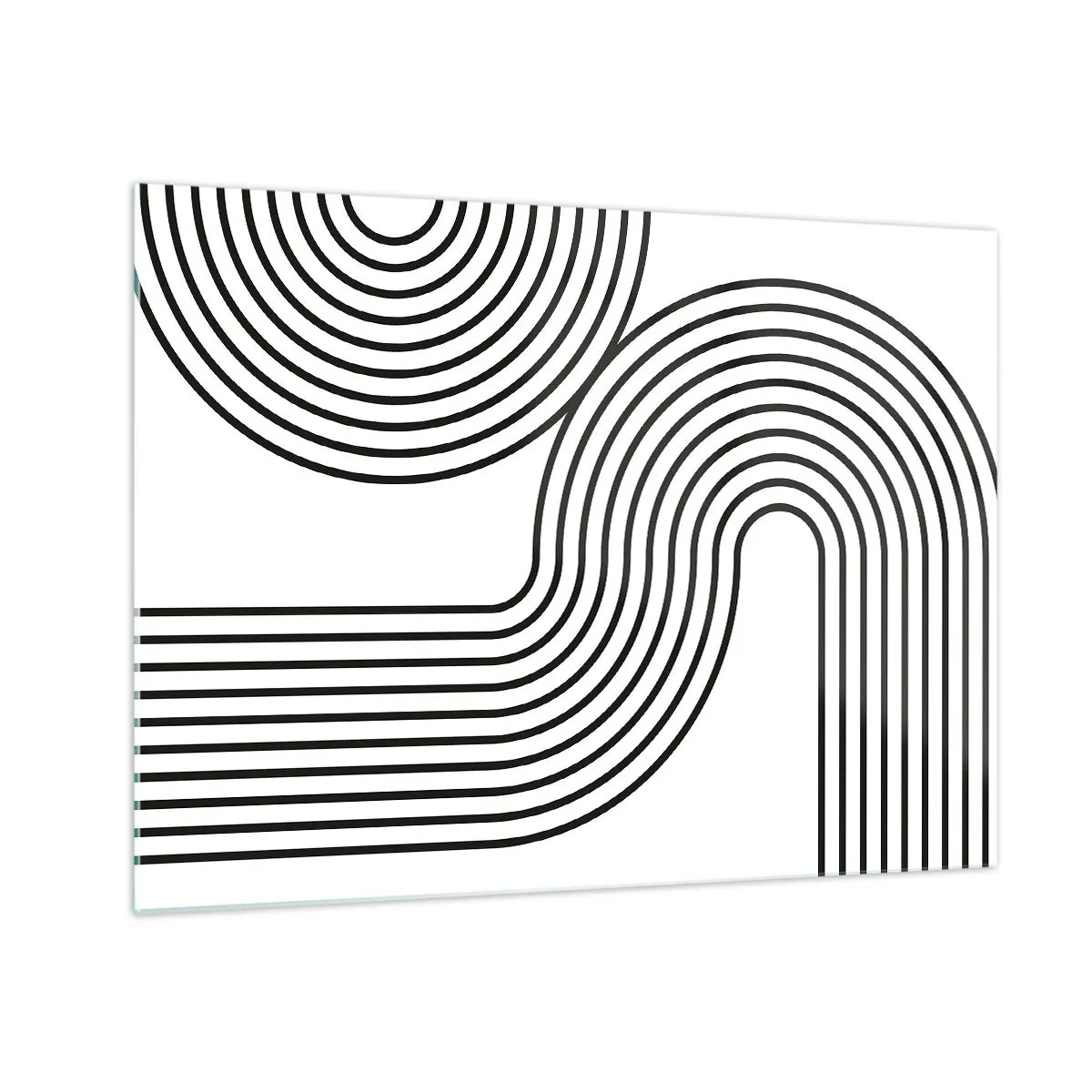 Impression sur verre - Image sur verre - Graphiques en noir et blanc avec des lignes parallèles courbes - 70x50cm - En plein virage - Décoration murale moderne pour le salon et la chambre ARTTOR