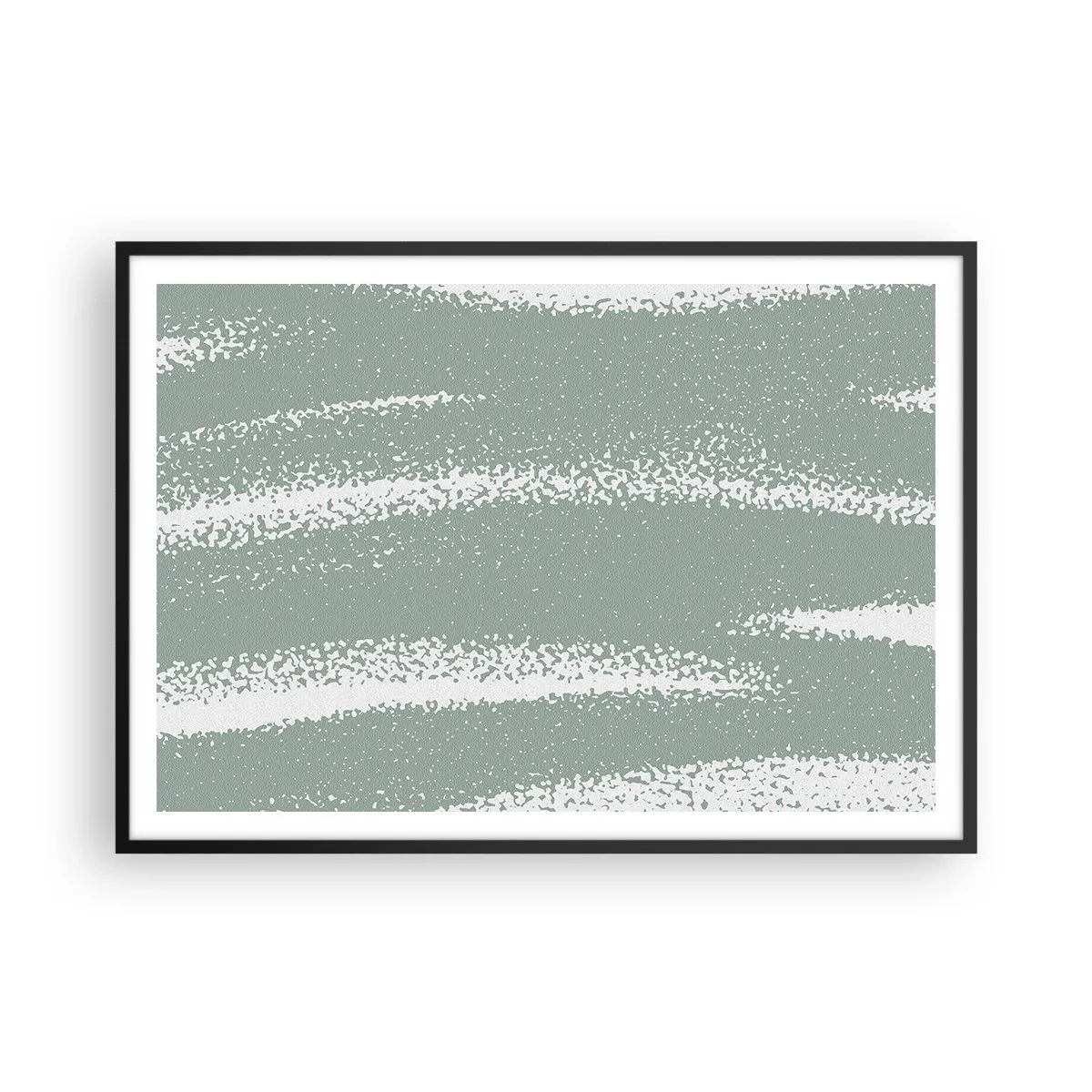 Affiche dans un cadre noir - Poster - Vagues d'hiver dans les tons menthe et blanc - 100x70cm - Abstraction dans un climat hivernal - Décoration murale moderne pour le salon et la chambre ARTTOR