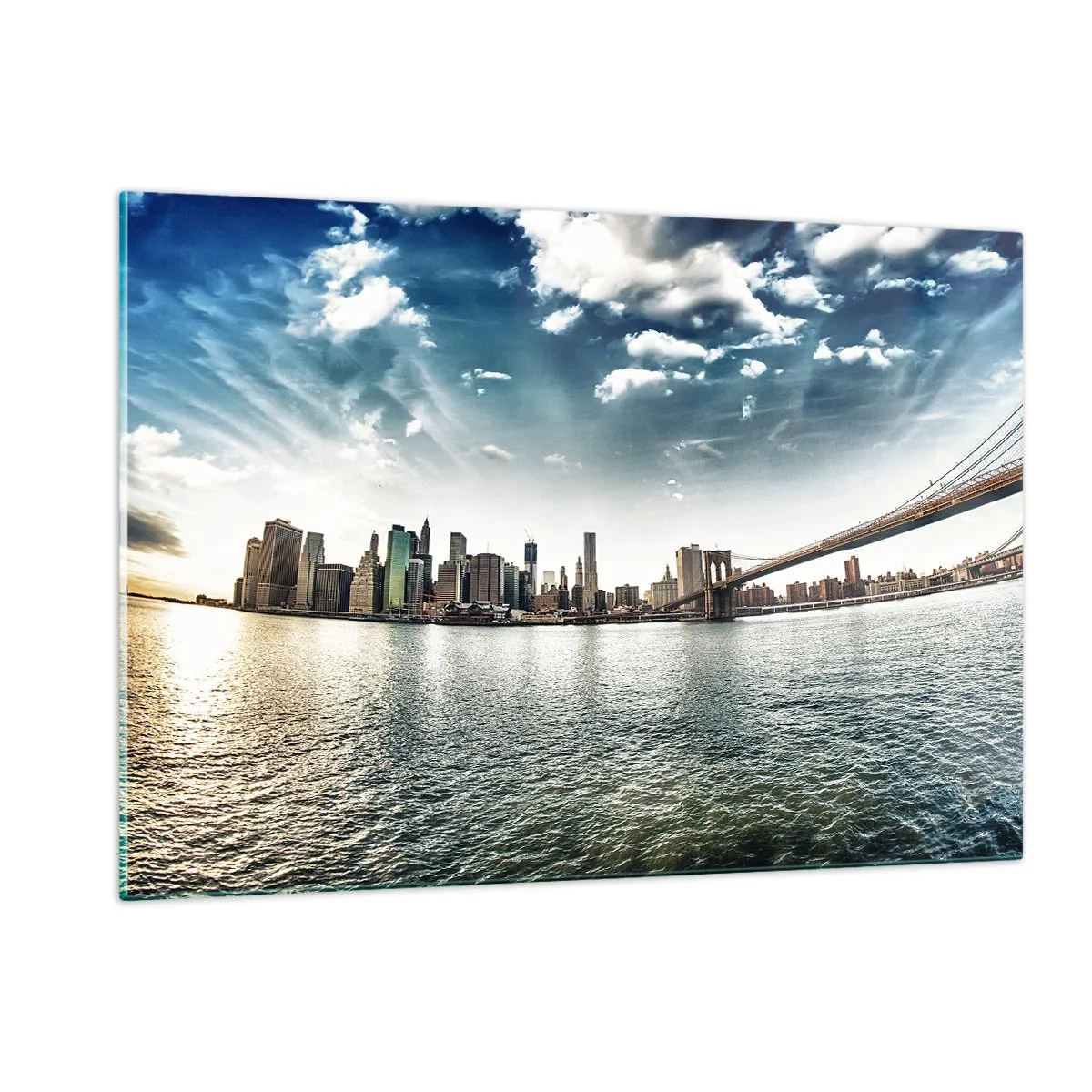 Impression sur verre - Image sur verre - Panorama de New York avec le pont de Brooklyn - 120x80cm - L'île de verre - Décoration murale moderne pour le salon et la chambre ARTTOR