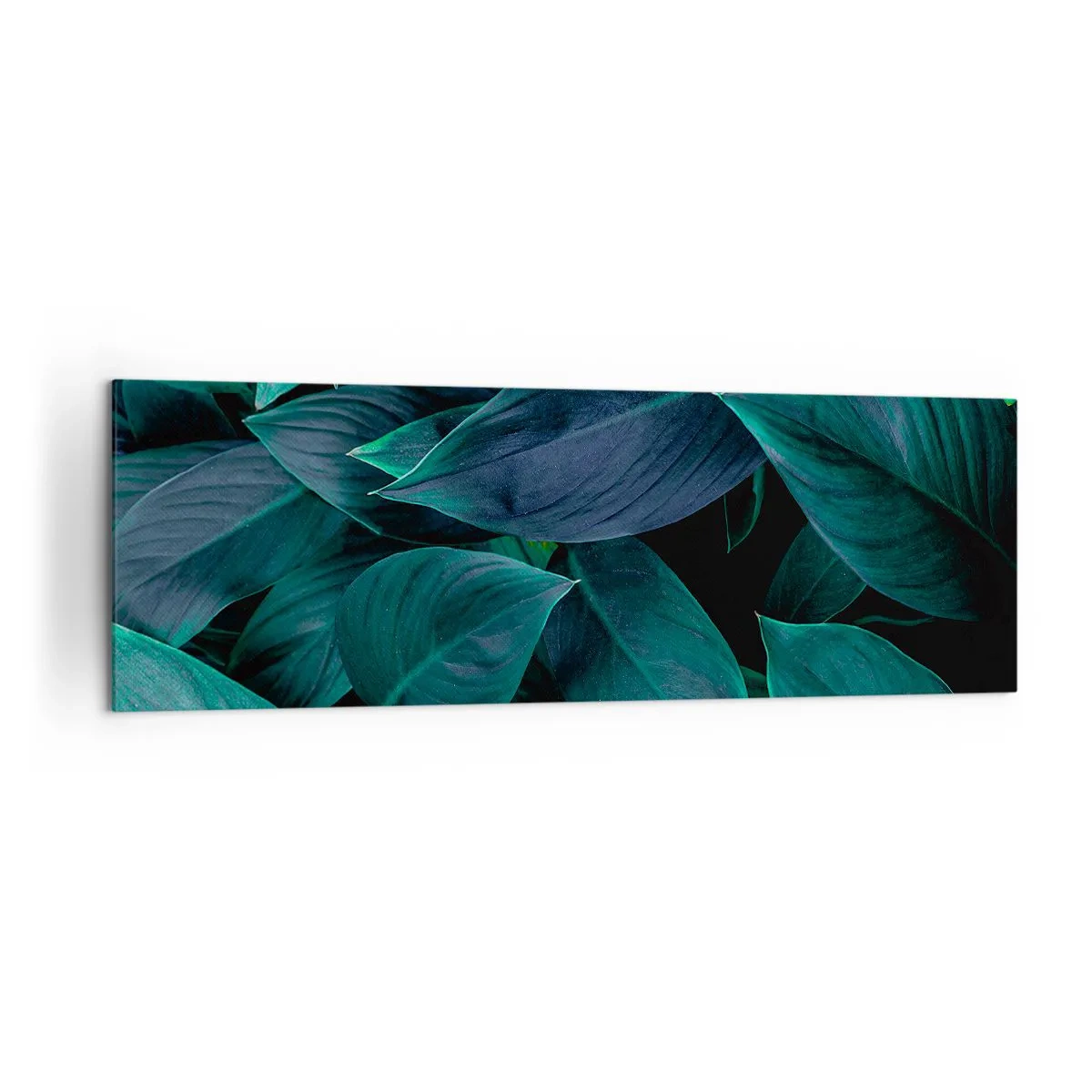 Impression sur toile - Image sur toile - Gros plan de feuilles vertes sur fond sombre - 160x50cm - le vert lui-même - Décoration murale moderne pour le salon et la chambre ARTTOR