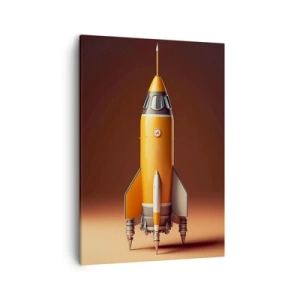 Impression sur toile - Image sur toile - Une fusée de style rétro sur un fond de tons marron - 50x70cm - Ça commence par un rêve - Décoration murale moderne pour le salon et la chambre ARTTOR