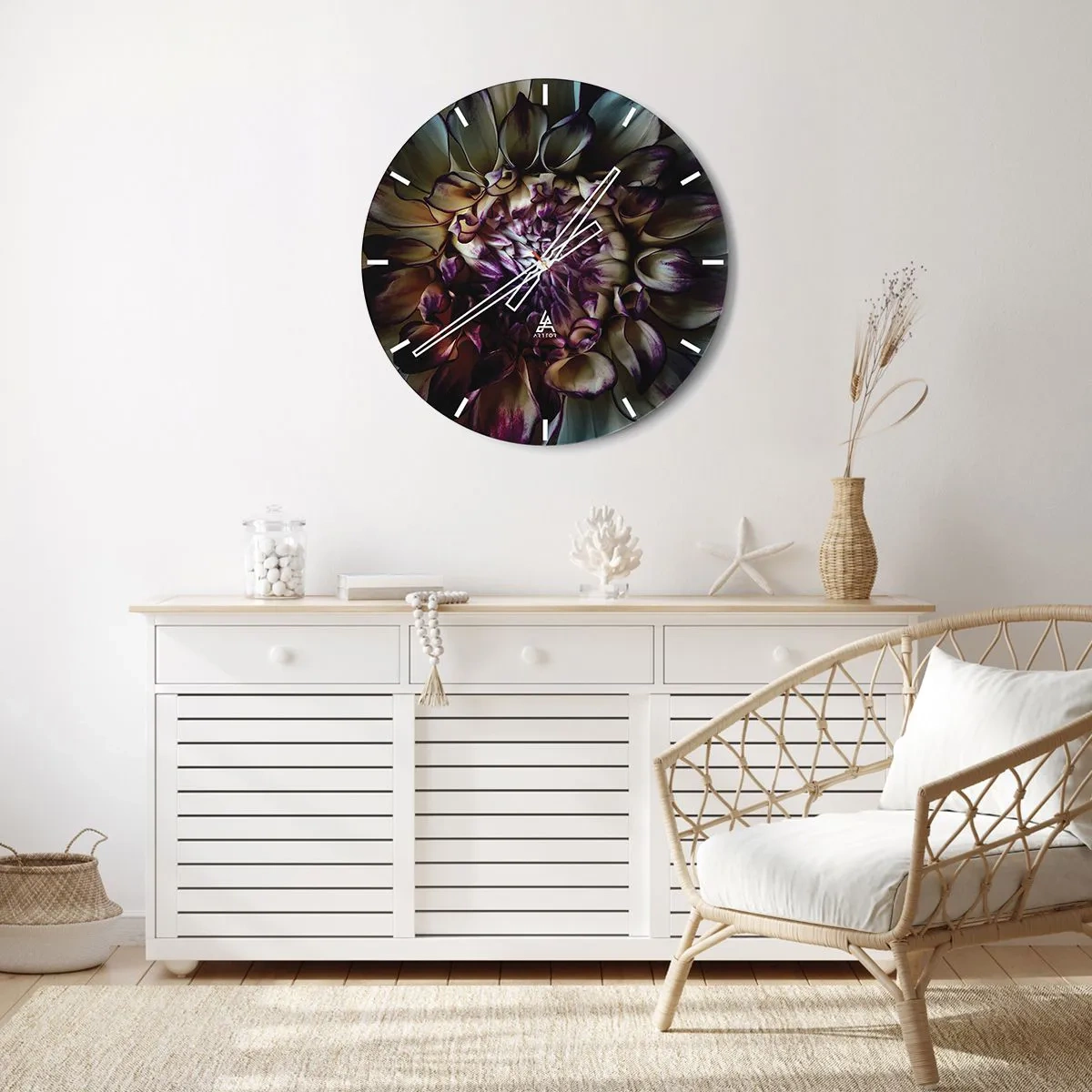 Horloge murale - Pendule murale - Gros plan de pétales de fleurs dans des tons sombres - 30x30cm - L'apogée de la jeunesse - Décoration murale moderne pour le salon, la cuisine et la chambre ARTTOR