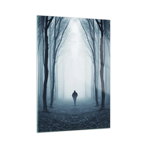 Impression sur verre - Image sur verre - Une silhouette dans une forêt sombre avec du brouillard en arrière-plan - 50x70cm - Tout est simple et clair - Décoration murale moderne pour le salon et la chambre ARTTOR