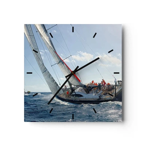 Horloge murale - Pendule murale - Course de yachts en haute mer sous un ciel bleu - 30x30cm - Que le meilleur l'emporte - Décoration murale moderne pour le salon et la chambre ARTTOR