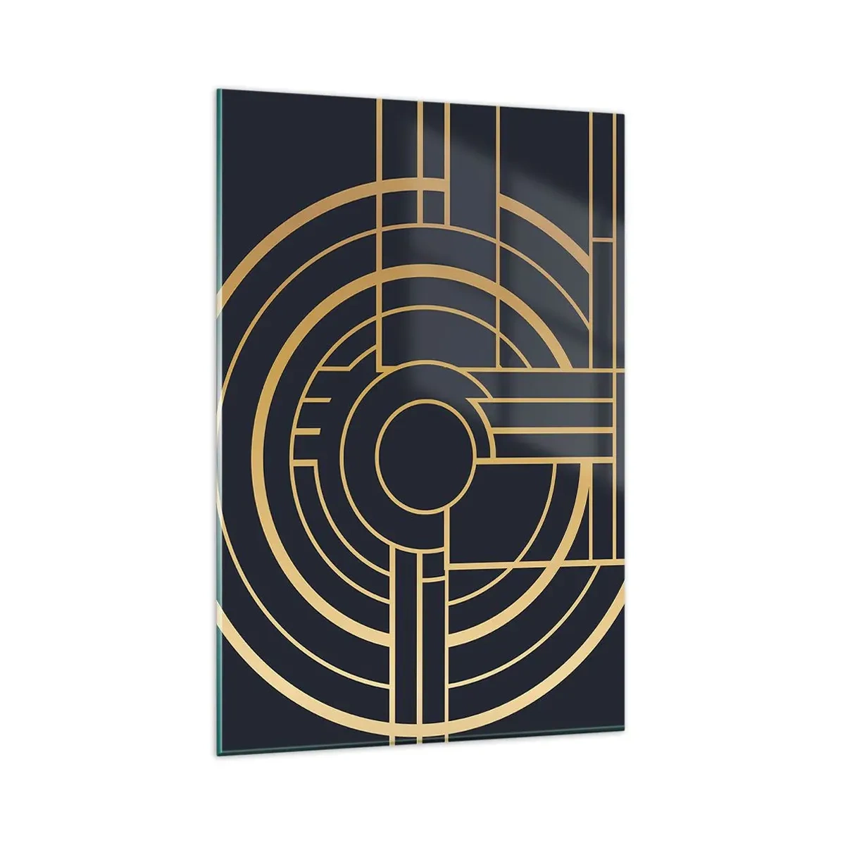 Impression sur verre - Image sur verre - Motif géométrique avec des lignes dorées - 80x120cm - Rotation des éléments - Décoration murale moderne pour le salon et la chambre ARTTOR