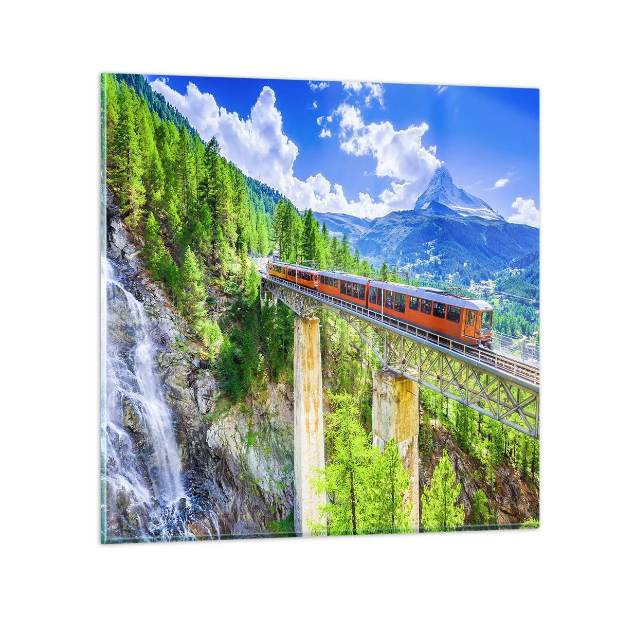 Impression sur verre - Image sur verre - Train dans les Alpes - 70x70 cm