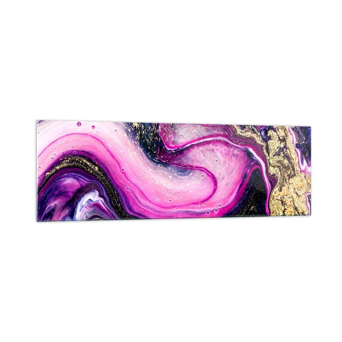 Impression sur verre - Image sur verre - Vagues abstraites dans des tons violets et dorés - 160x50cm - Un instant dans les coulisses - Décoration murale moderne pour le salon et la chambre ARTTOR