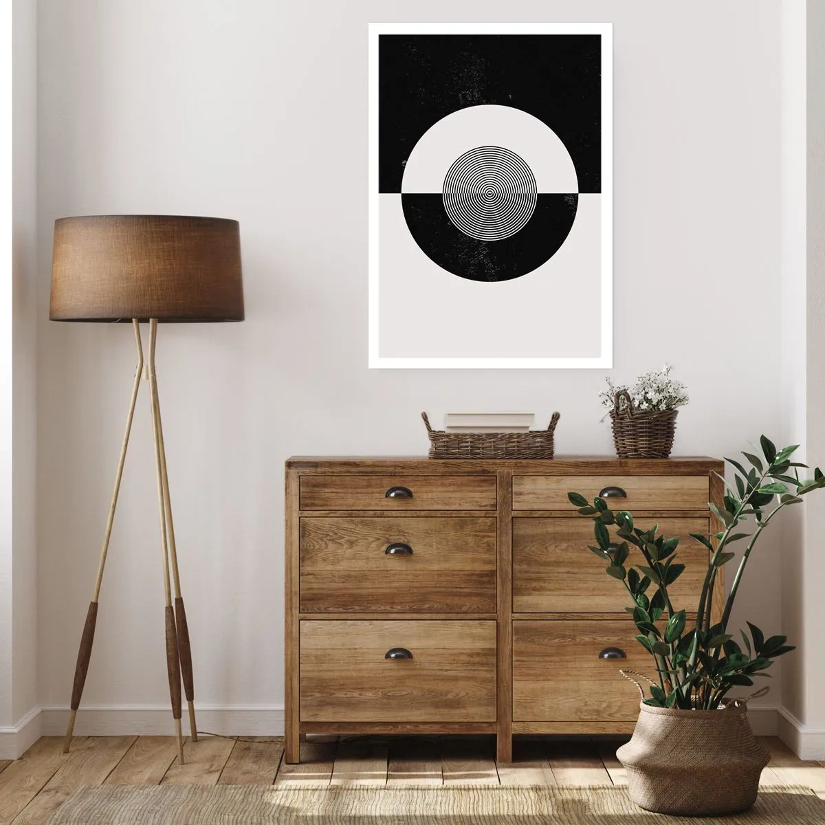 Affiche - Poster - Motif géométrique en noir et blanc avec un cercle concentrique - 50x70cm - Harmonie de noir et blanc - Décoration murale moderne pour le salon et la chambre ARTTOR