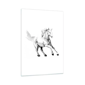 Impression sur verre - Image sur verre - Croquis noir et blanc d'un cheval au galop sur fond blanc - 50x70cm - Âme indomptée - Décoration murale moderne pour le salon et la chambre ARTTOR