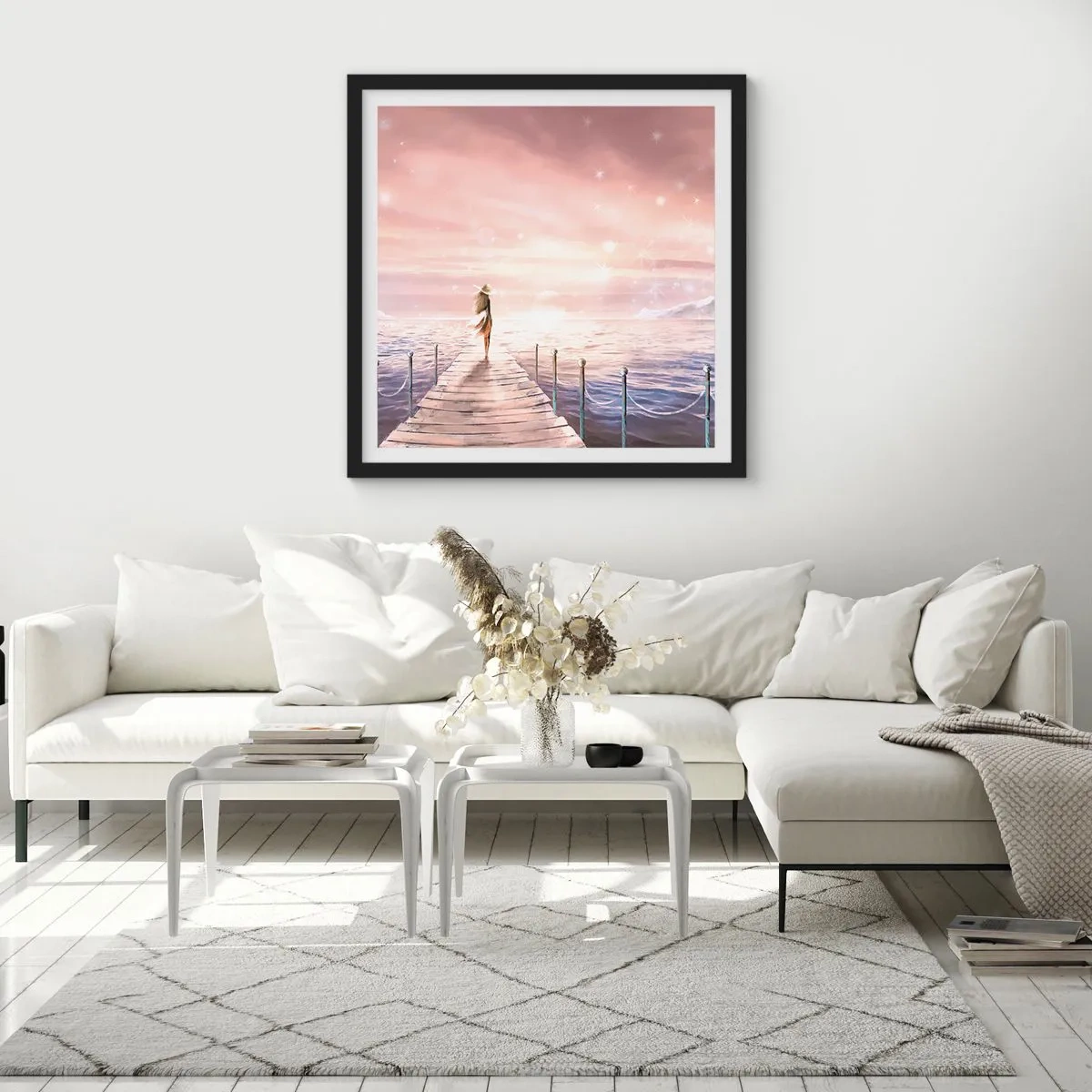 Affiche dans un cadre noir - Poster - A la lumière d'un rêve - 50x50 cm