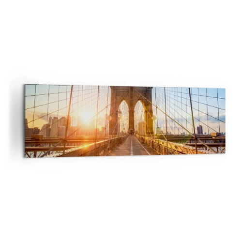 Impression sur toile - Image sur toile - Le pont à la lumière du soleil couchant avec vue sur la ville - 160x50cm - Sur le pont d'or - Décoration murale moderne pour le salon et la chambre ARTTOR