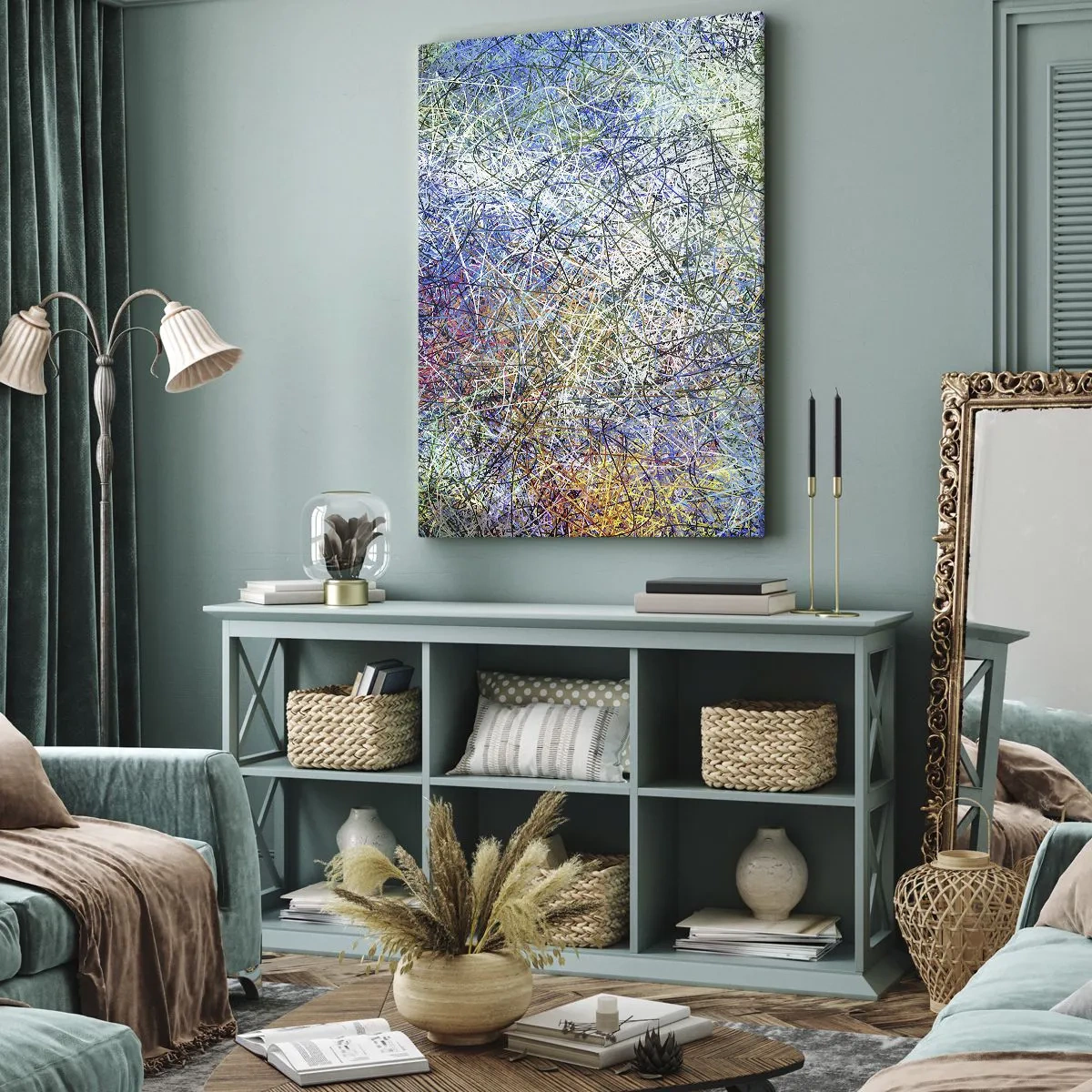 Impression sur toile - Image sur toile - Composition abstraite avec des lignes et des textures multicolores - 70x100cm - Ce n'est pas si simple - Décoration murale moderne pour le salon et la chambre ARTTOR