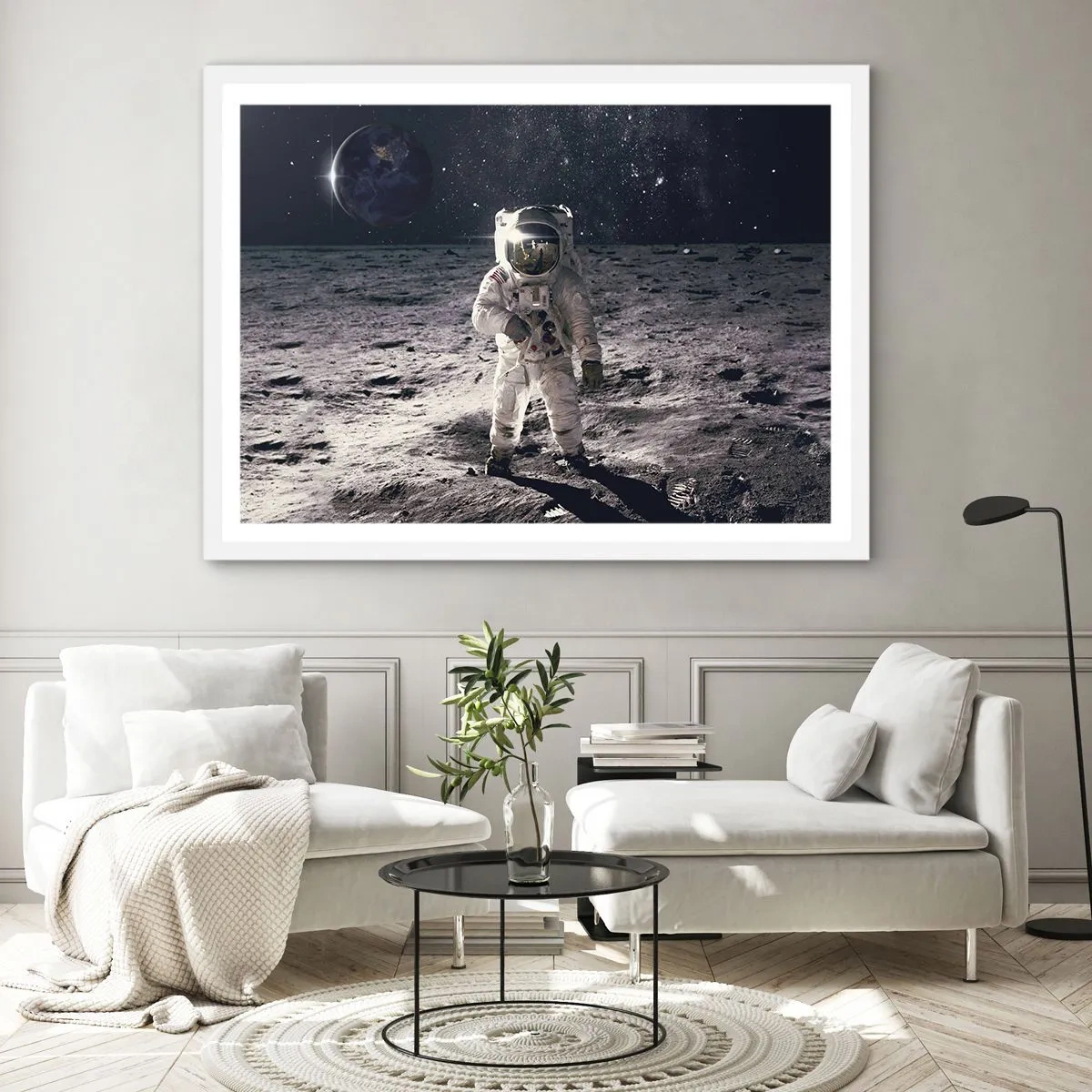 Affiche dans un cadre blanc - Poster - Salutations de la lune - 40x30 cm